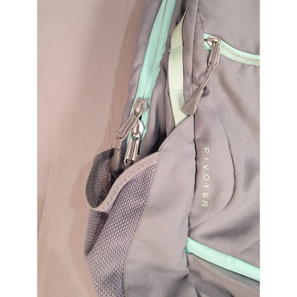 The North Face Pivoter Backpack Gray Mint Green Laptop School Travel Daypack